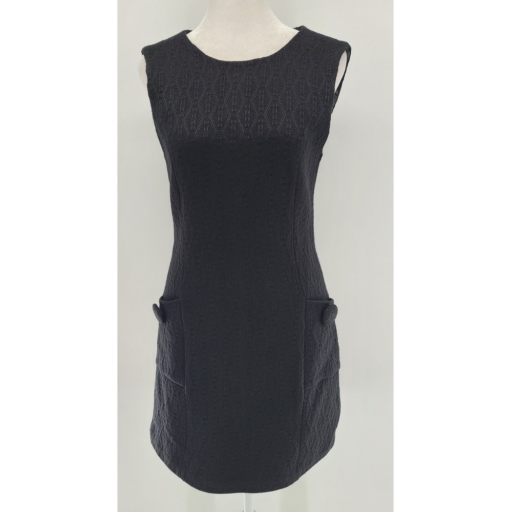 Helen Wang Wool Blend Sleeveless Mini Dress‎ Size 0 Black Pocket Button Detail